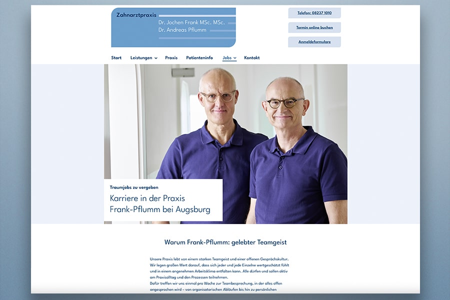 Startseite der Zahnarztpraxis