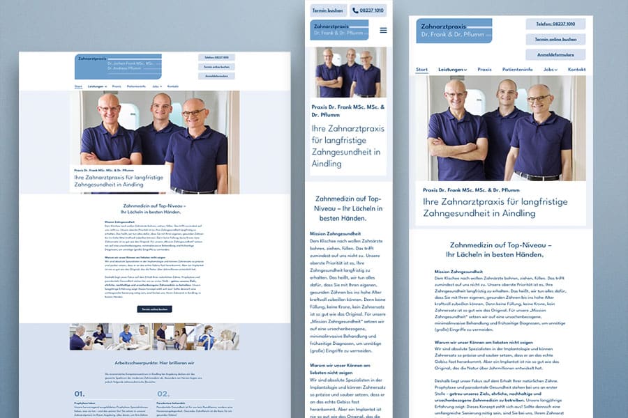 Übersicht diverse responsive Ansichten der Zahnarztpraxis