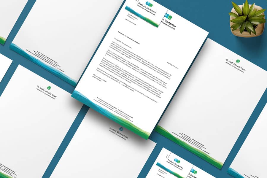 PAS_papers_2 Briefpapiere der Praxisgemeinschaft nebeneinander