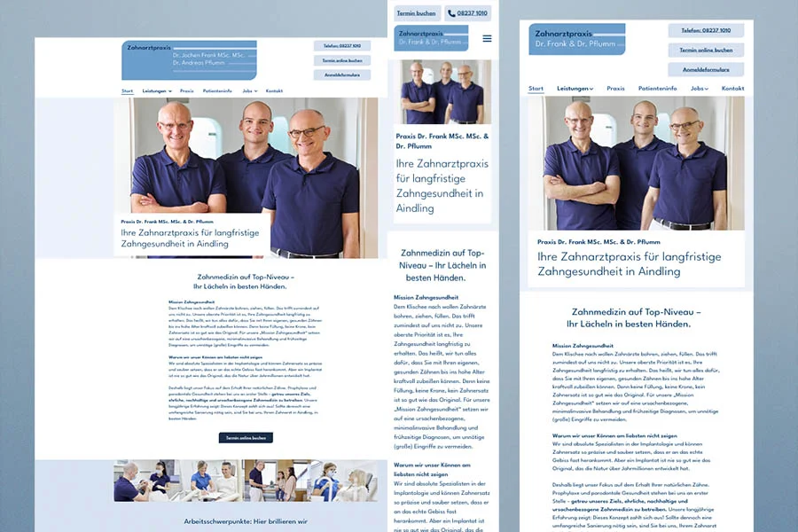 Übersicht diverse responsive Ansichten der Zahnarztpraxis