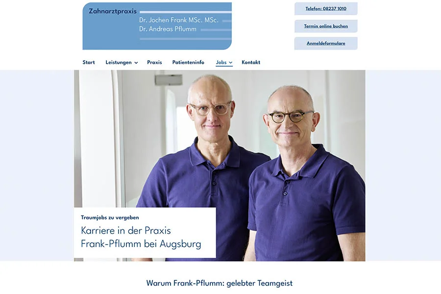 Startseite der Zahnarztpraxis