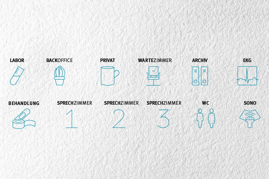 Icons für das Leitsystem der Praxisgemeinschaft