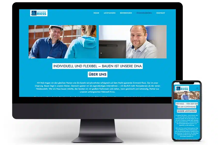 Webdesign von Ingenieurbüro Riess, Desktopansicht, responsive