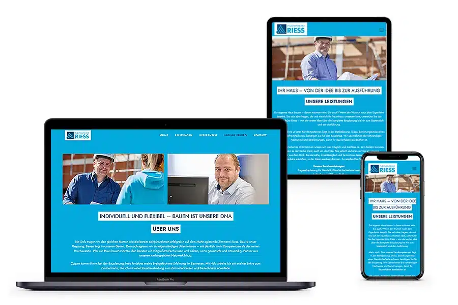 Webdesign von Ingenieurbüro Riess, alle Ansichten auch responsive